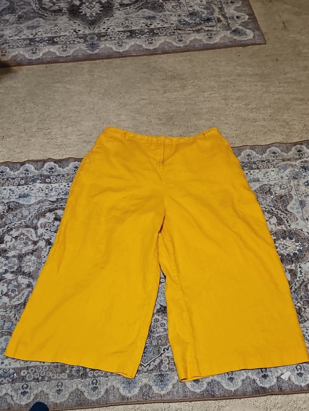 Worthington 100% Linen Mustard Yellow Cropped Wide-Leg Pants